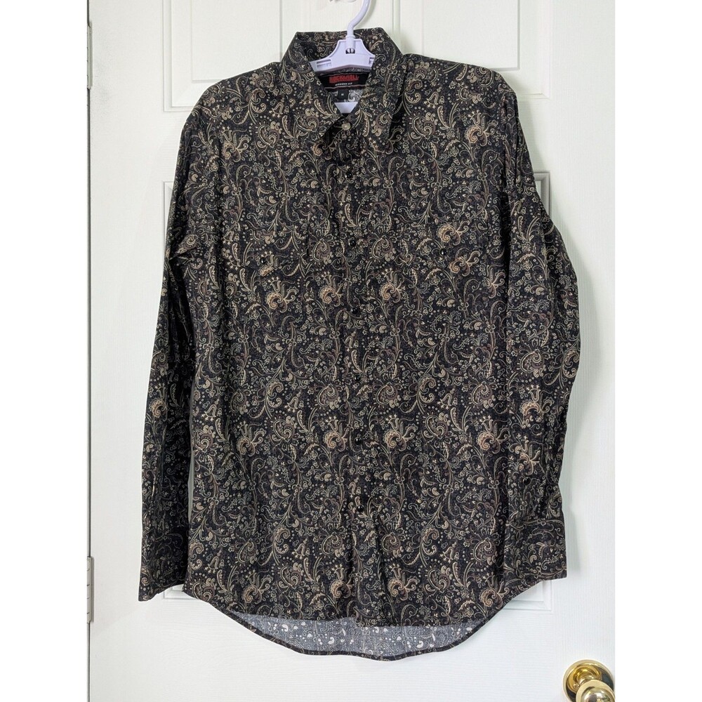 Rock & Roll Denim Western Snap Shirt Mens Medium Brown Black Paisley L/S Rodeo